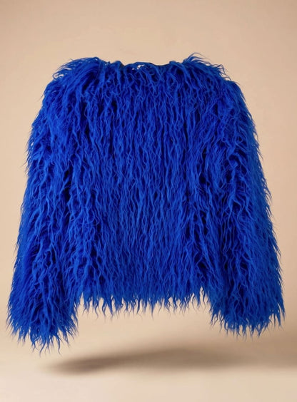 Nina | Women's Cropped Shaggy Faux Fur Coat Long Pile Fluffy Jacket