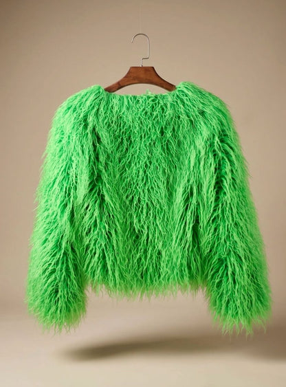 Nina | Women's Cropped Shaggy Faux Fur Coat Long Pile Fluffy Jacket