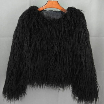 Nina | Women's Cropped Shaggy Faux Fur Coat Long Pile Fluffy Jacket