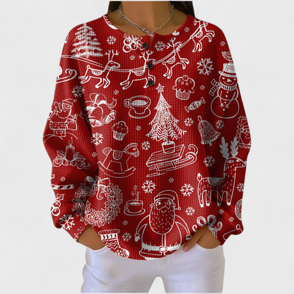 Eva | Sweatshirt Mulher Estampado Natalino Manga Longa Waffle