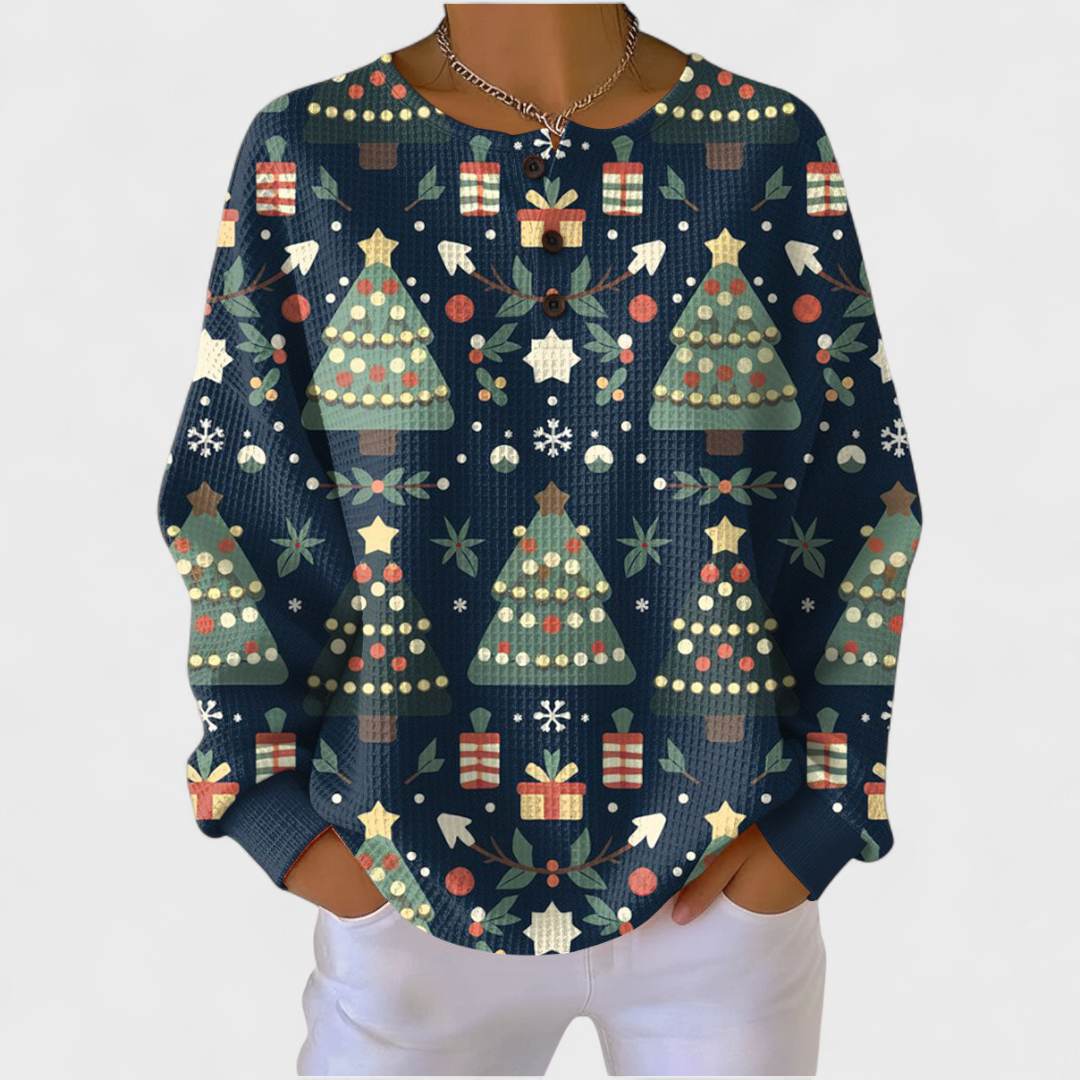 Eva | Sweatshirt Mulher Estampado Natalino Manga Longa Waffle