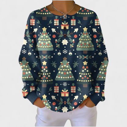 Eva | Sweatshirt Mulher Estampado Natalino Manga Longa Waffle