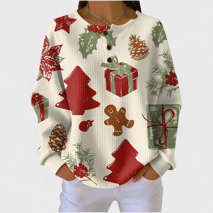 Eva | Sweatshirt Mulher Estampado Natalino Manga Longa Waffle