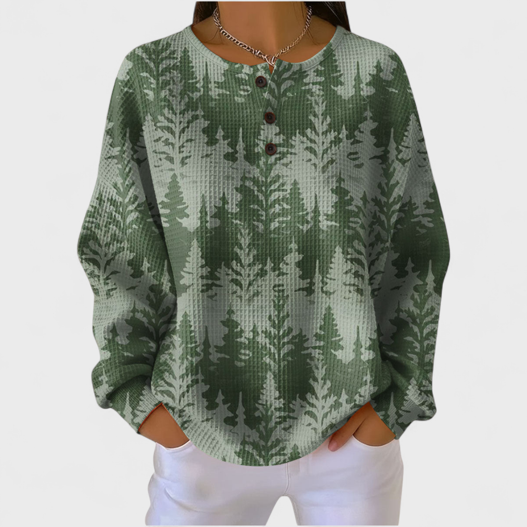 Eva | Sweatshirt Mulher Estampado Natalino Manga Longa Waffle