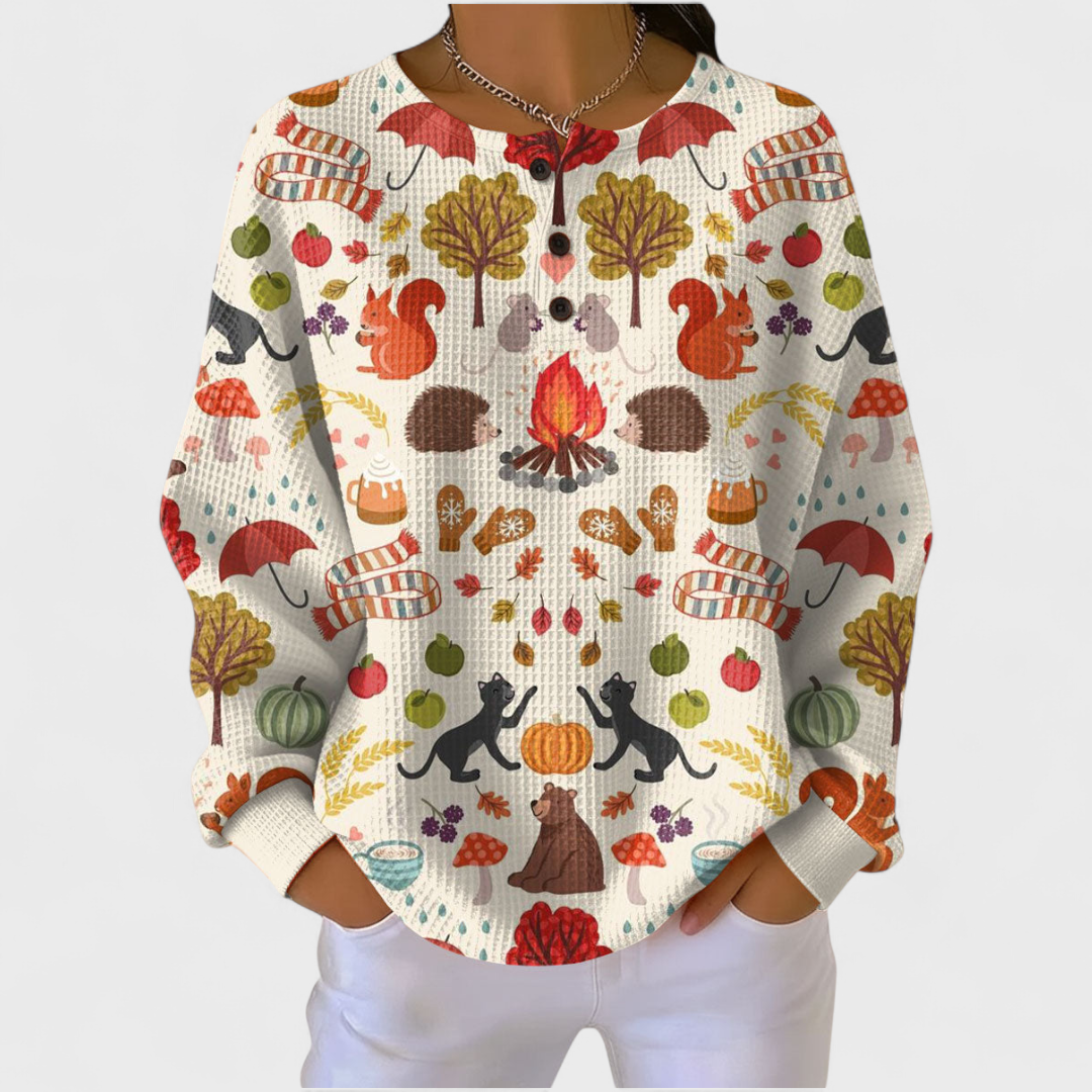 Eva | Sweatshirt Mulher Estampado Natalino Manga Longa Waffle