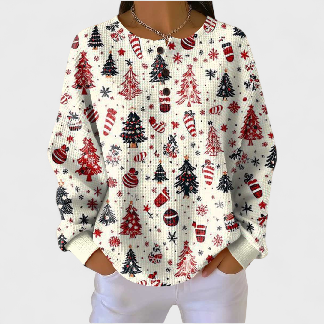 Eva | Sweatshirt Mulher Estampado Natalino Manga Longa Waffle