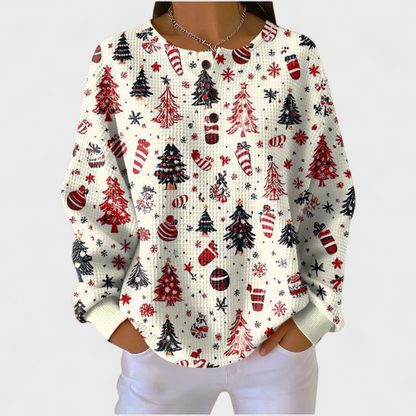Eva | Sweatshirt Mulher Estampado Natalino Manga Longa Waffle