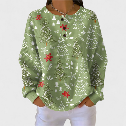 Eva | Sweatshirt Mulher Estampado Natalino Manga Longa Waffle