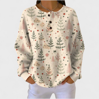 Eva | Sweatshirt Mulher Estampado Natalino Manga Longa Waffle