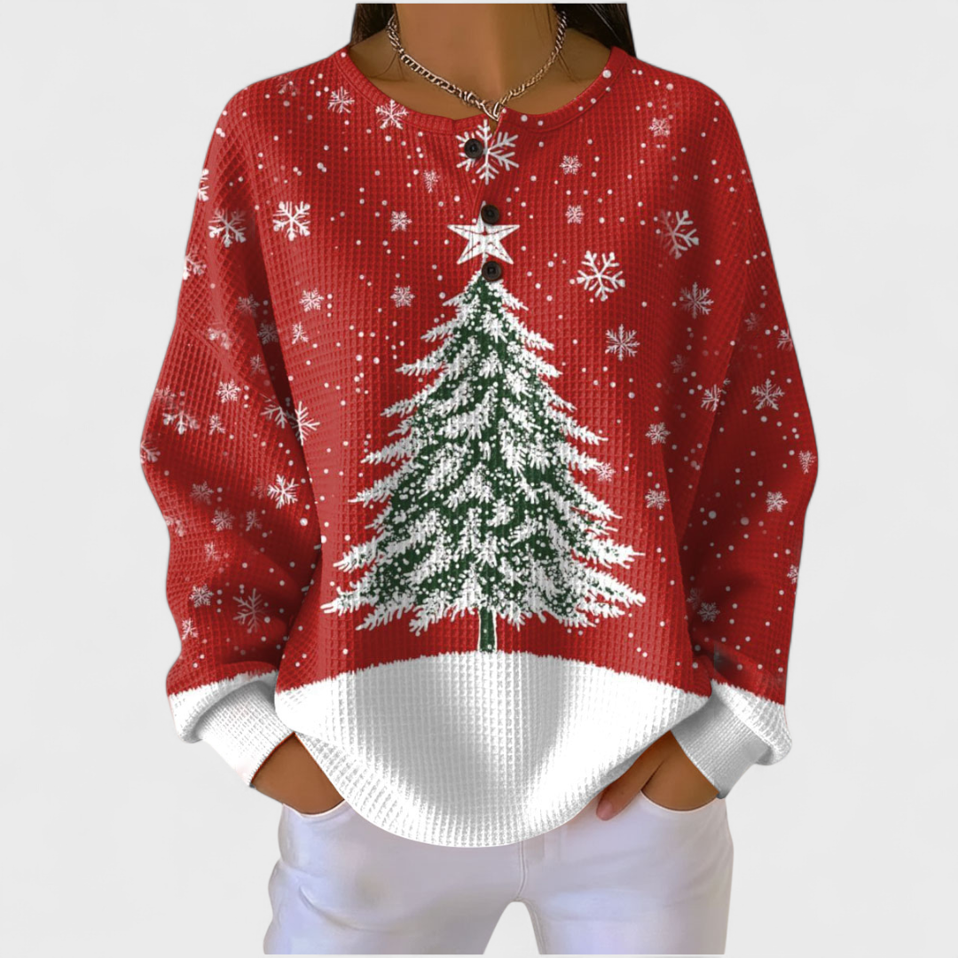Eva | Sweatshirt Mulher Estampado Natalino Manga Longa Waffle