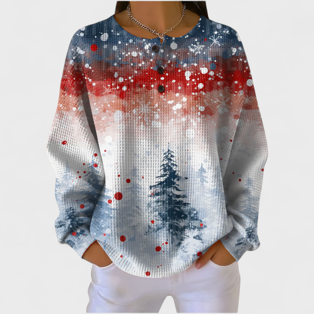 Eva | Sweatshirt Mulher Estampado Natalino Manga Longa Waffle