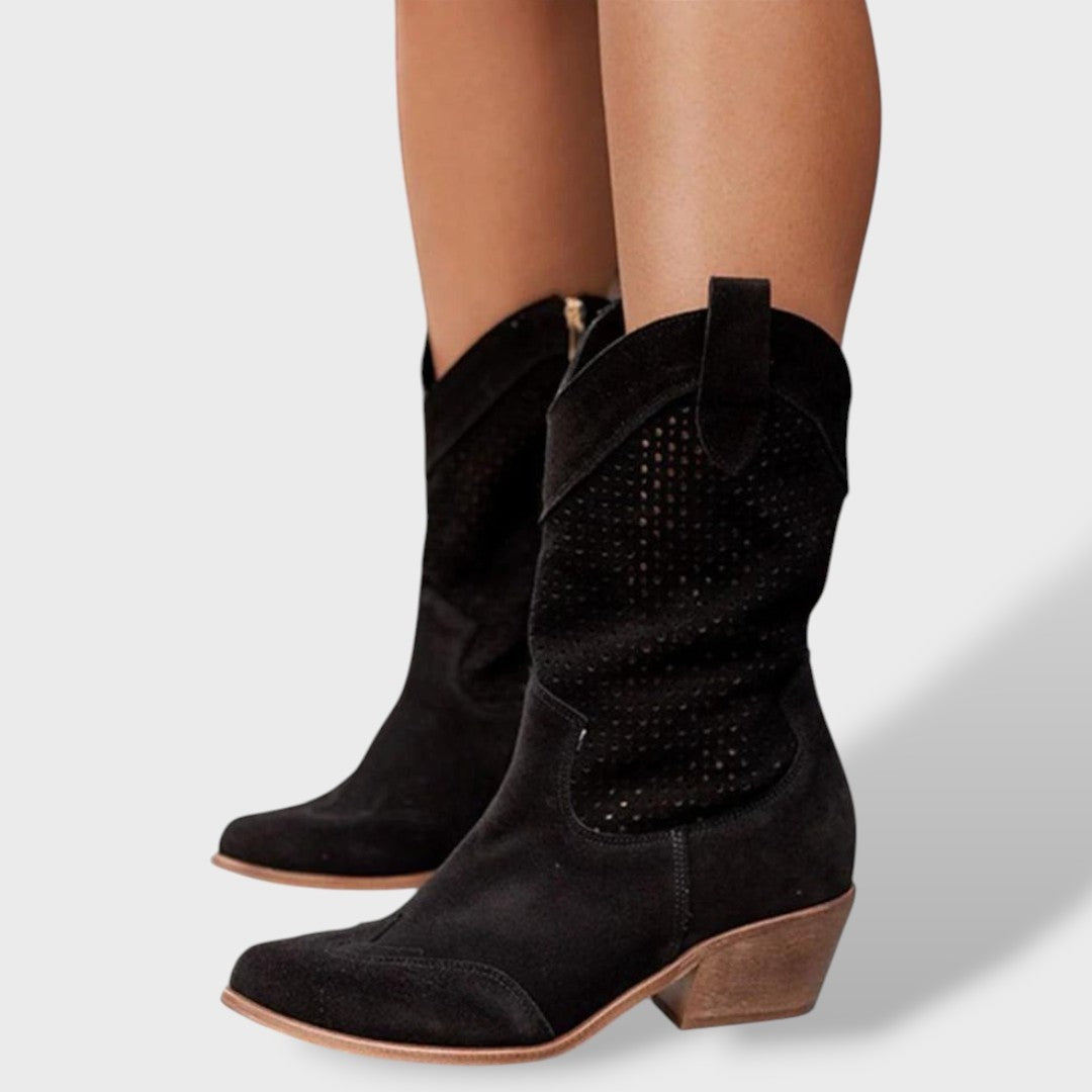 Fátima | Botas Cowboy Mulher Cano Médio Perfuradas Tacão Bloco