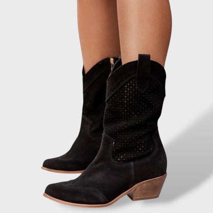 Fátima | Botas Cowboy Mulher Cano Médio Perfuradas Tacão Bloco