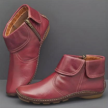 Priya | Women's Fold Down Ankle Boots Side Zip Hook and Loop Strap