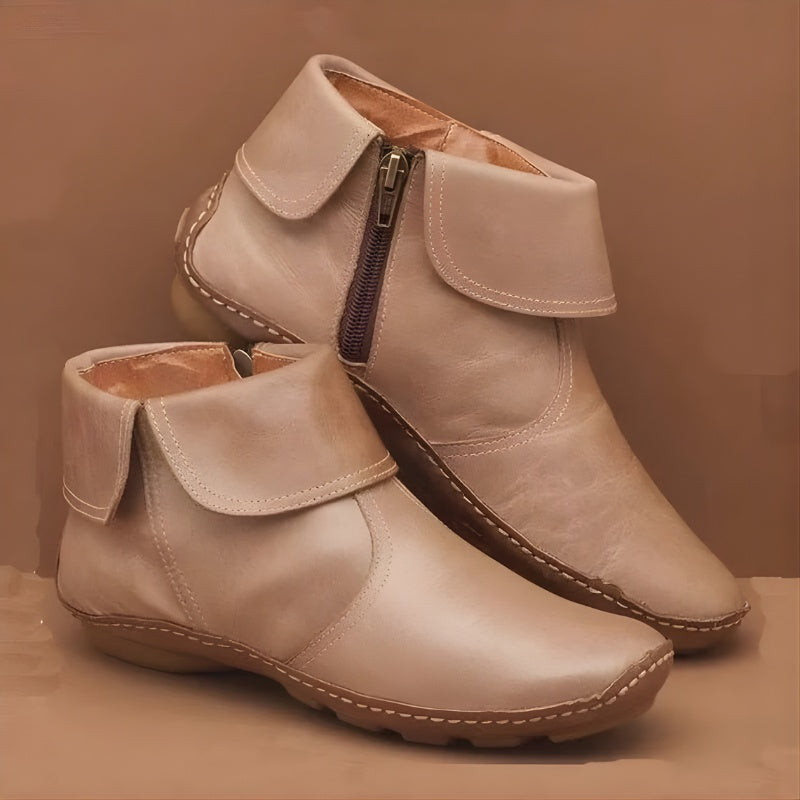 Priya | Women's Fold Down Ankle Boots Side Zip Hook and Loop Strap