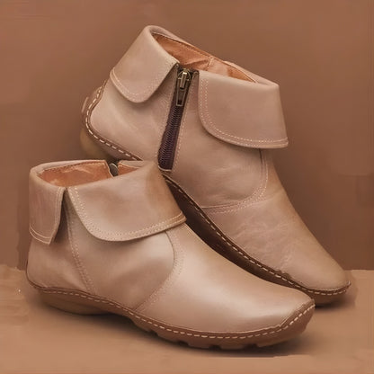Priya | Women's Fold Down Ankle Boots Side Zip Hook and Loop Strap