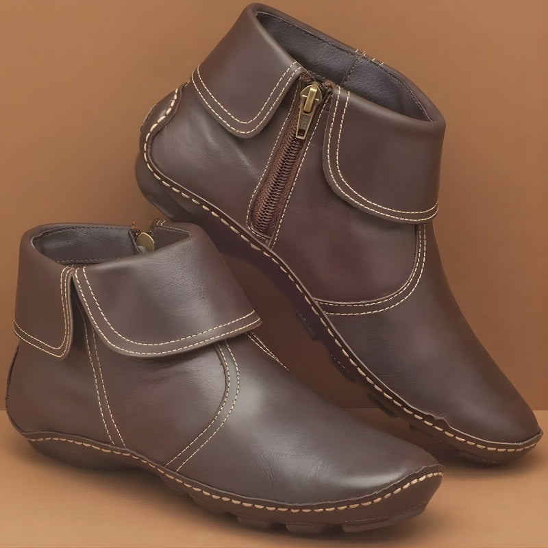 Priya | Women's Fold Down Ankle Boots Side Zip Hook and Loop Strap