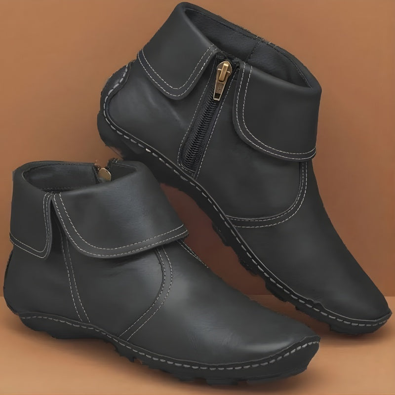 Priya | Women's Fold Down Ankle Boots Side Zip Hook and Loop Strap