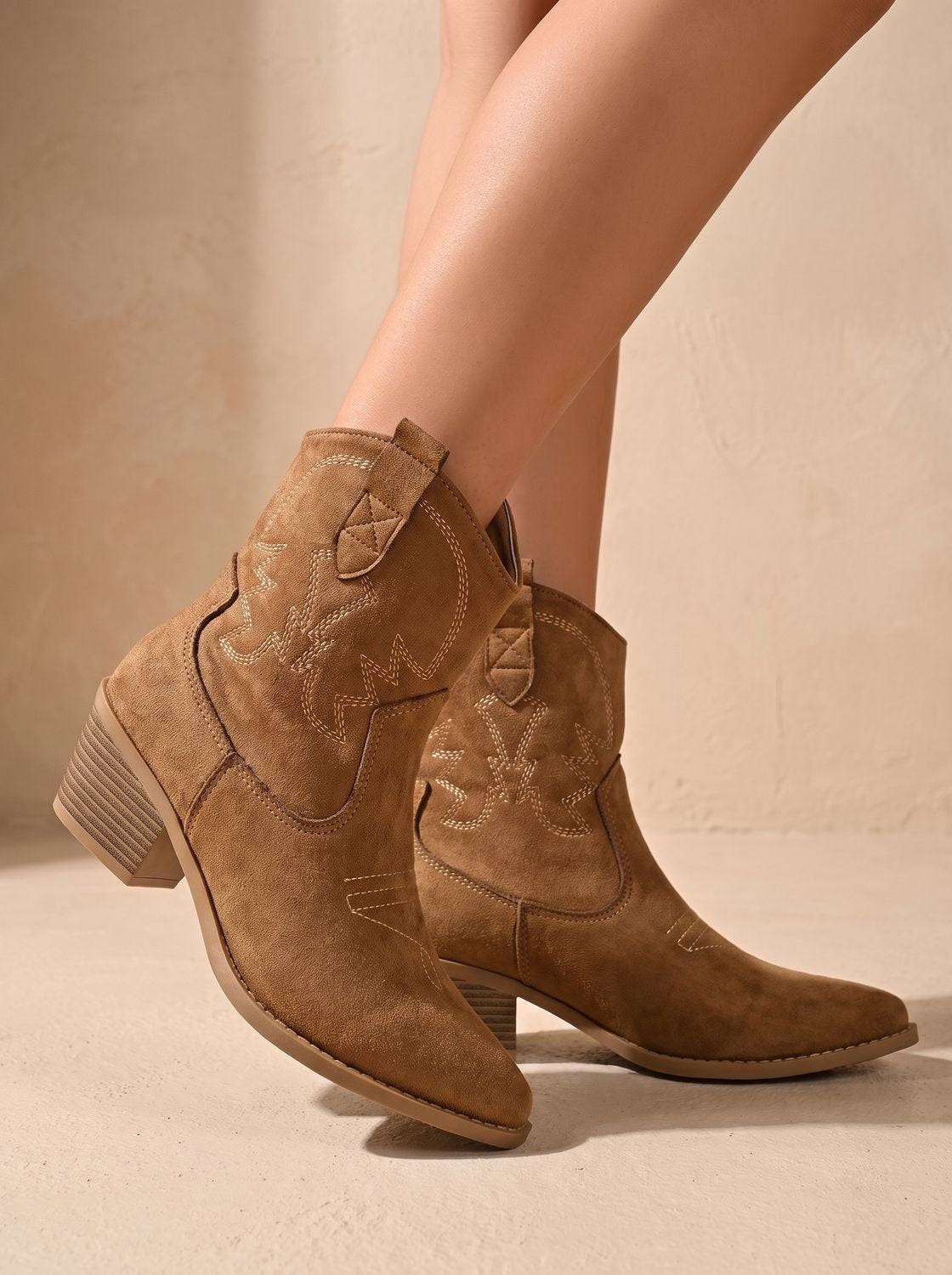 Maxine | Women's Embroidered Faux Suede Western Ankle Cowboy Boots
