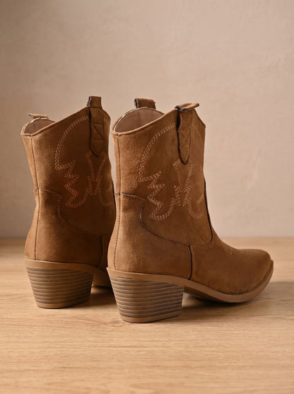 Maxine | Women's Embroidered Faux Suede Western Ankle Cowboy Boots