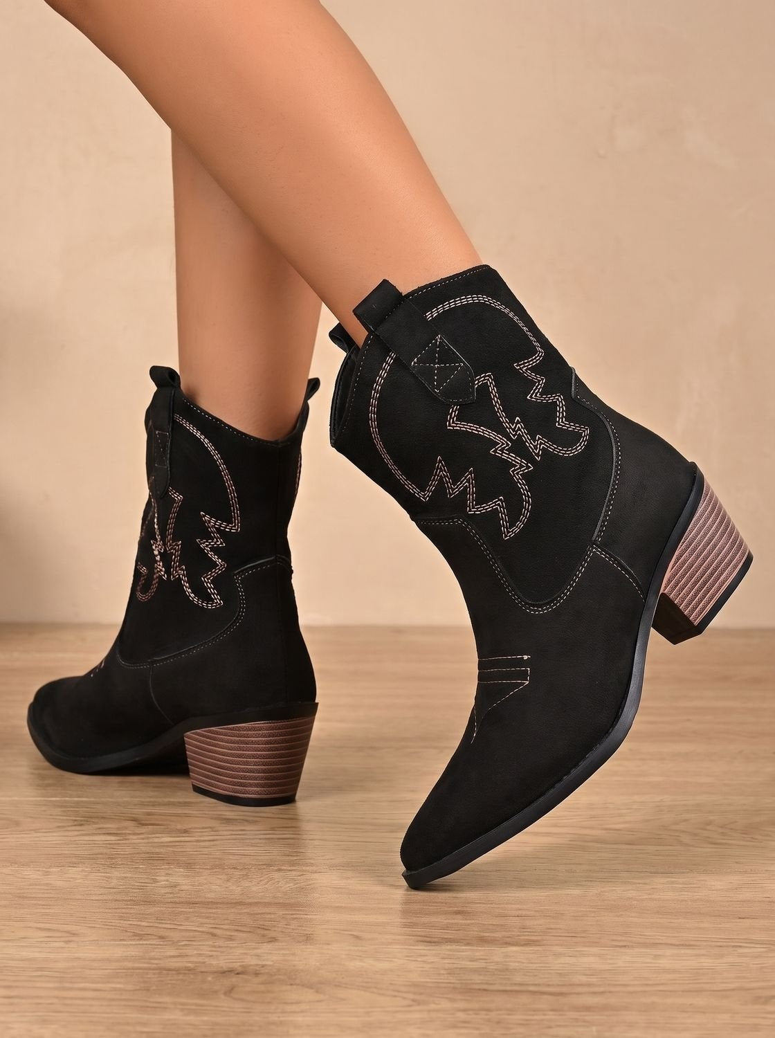 Maxine | Women's Embroidered Faux Suede Western Ankle Cowboy Boots