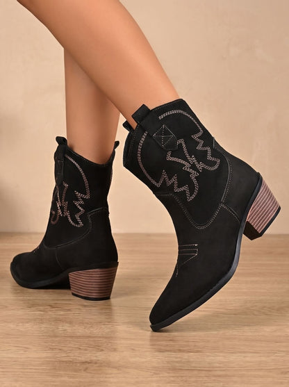 Maxine | Women's Embroidered Faux Suede Western Ankle Cowboy Boots