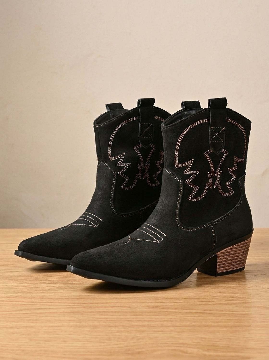 Maxine | Women's Embroidered Faux Suede Western Ankle Cowboy Boots