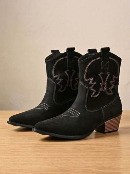 Maxine | Women's Embroidered Faux Suede Western Ankle Cowboy Boots