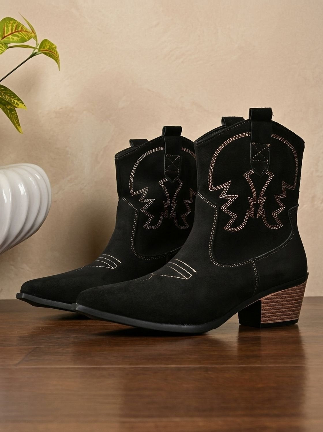 Maxine | Women's Embroidered Faux Suede Western Ankle Cowboy Boots