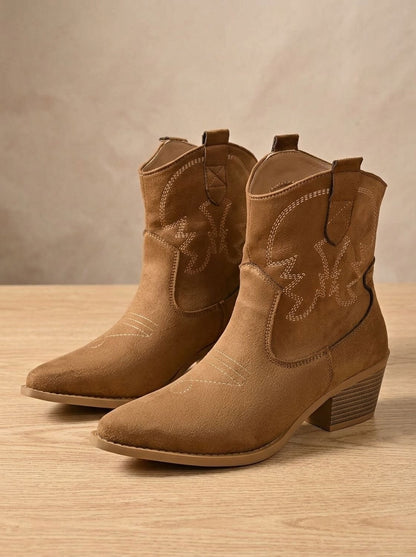 Maxine | Women's Embroidered Faux Suede Western Ankle Cowboy Boots