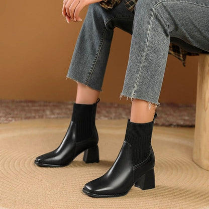 Tamsin | Women's Faux Leather Block Heel Chelsea Boots Ankle