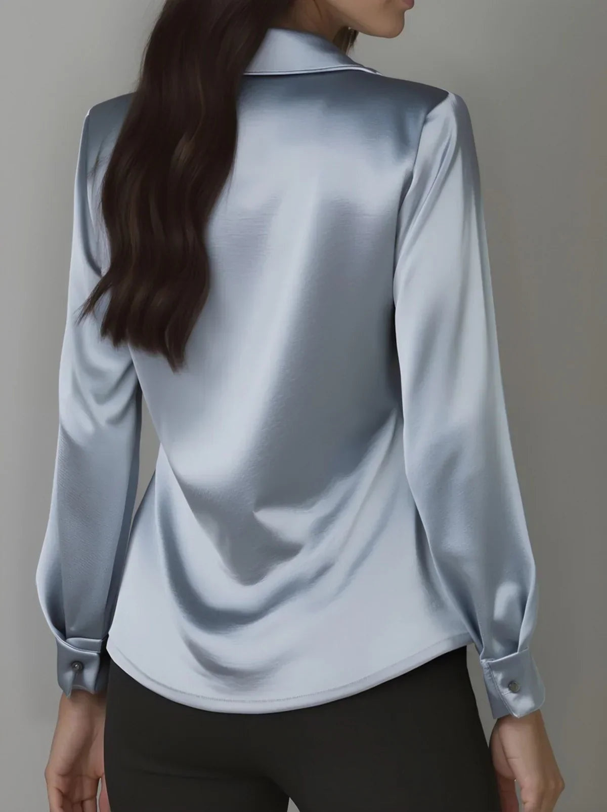 Genevieve | Women's Long Sleeve Satin Blouse with Draped Collar