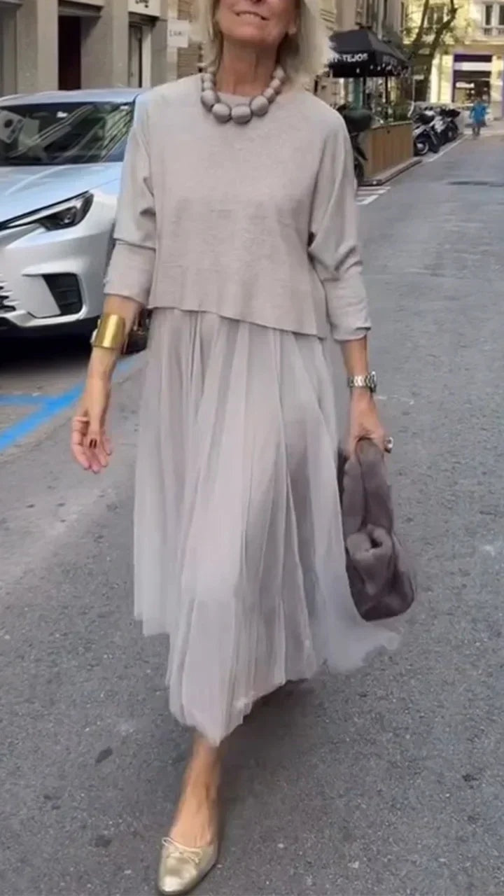 Harriet | Women's Co Ord Set Knit Sweater with Tulle Midi Skirt