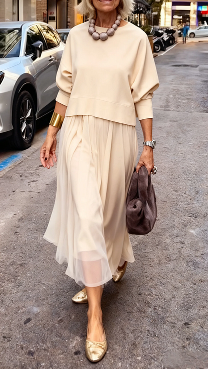 Harriet | Women's Co Ord Set Knit Sweater with Tulle Midi Skirt