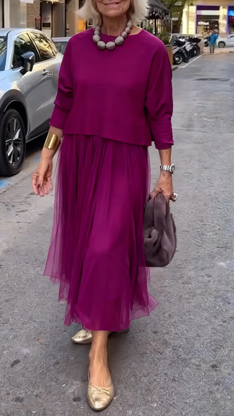 Harriet | Women's Co Ord Set Knit Sweater with Tulle Midi Skirt