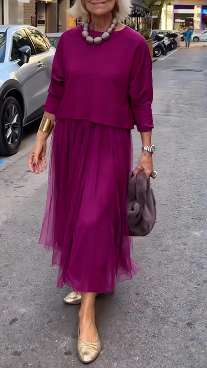Harriet | Women's Co Ord Set Knit Sweater with Tulle Midi Skirt
