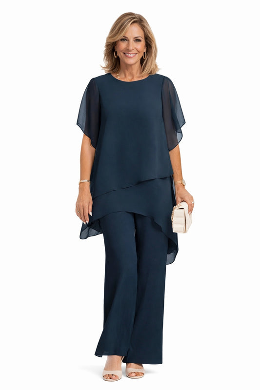 Helena | Conjunto Elegante Mulher Blusa Fluida Calças Largas