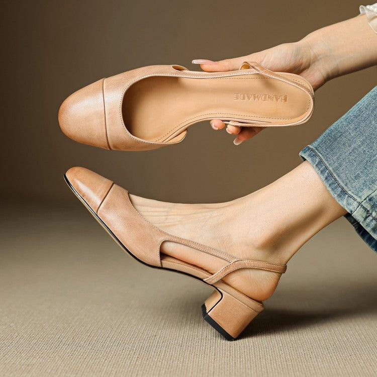 Helena | Sapatos Slingback de Couro Mulher Salto Bloco