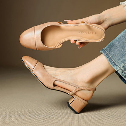 Helena | Sapatos Slingback de Couro Mulher Salto Bloco