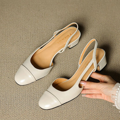 Helena | Sapatos Slingback de Couro Mulher Salto Bloco