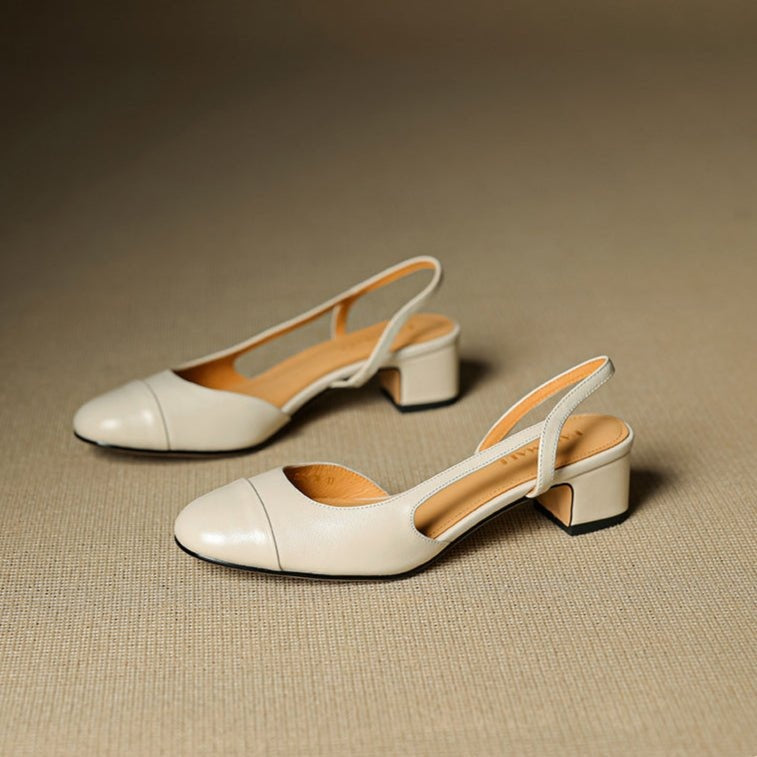 Helena | Sapatos Slingback de Couro Mulher Salto Bloco