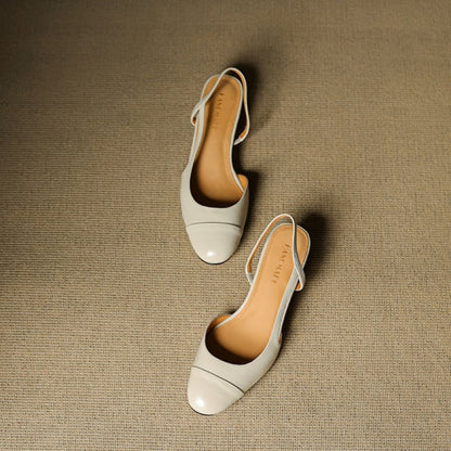 Helena | Sapatos Slingback de Couro Mulher Salto Bloco