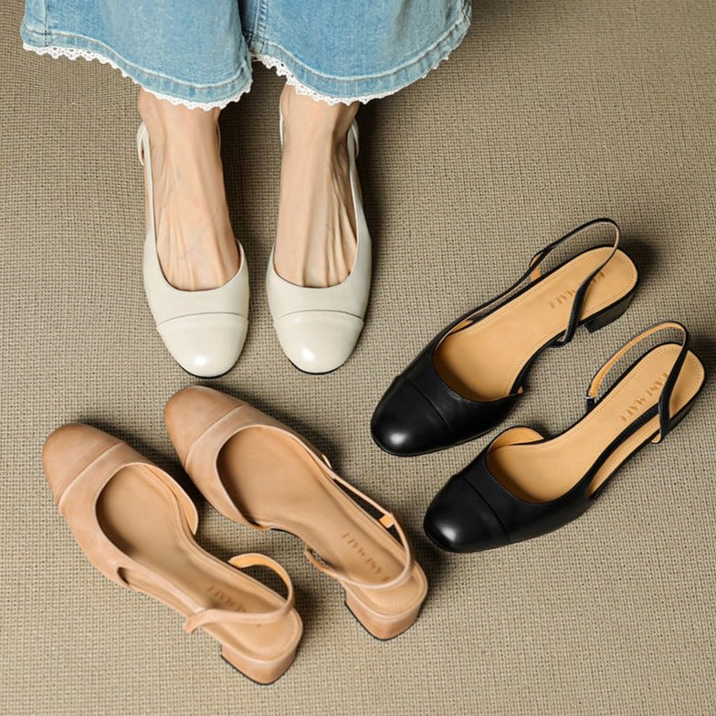 Helena | Sapatos Slingback de Couro Mulher Salto Bloco