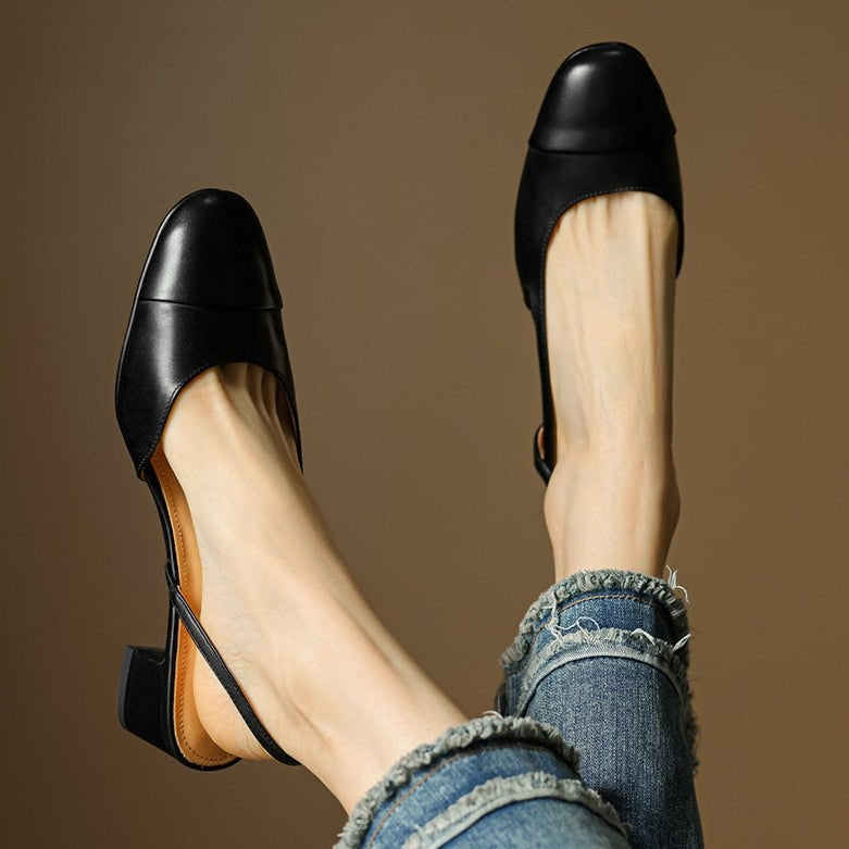 Helena | Sapatos Slingback de Couro Mulher Salto Bloco