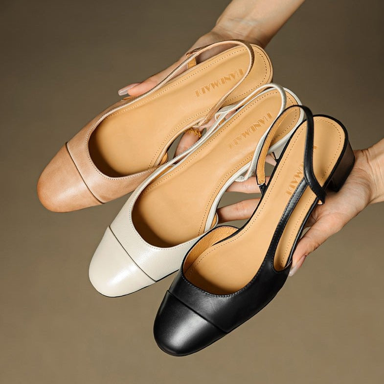 Helena | Sapatos Slingback de Couro Mulher Salto Bloco