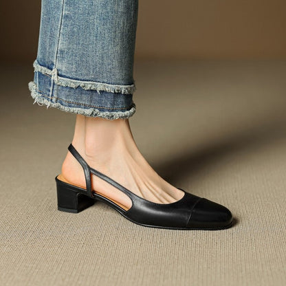 Helena | Sapatos Slingback de Couro Mulher Salto Bloco