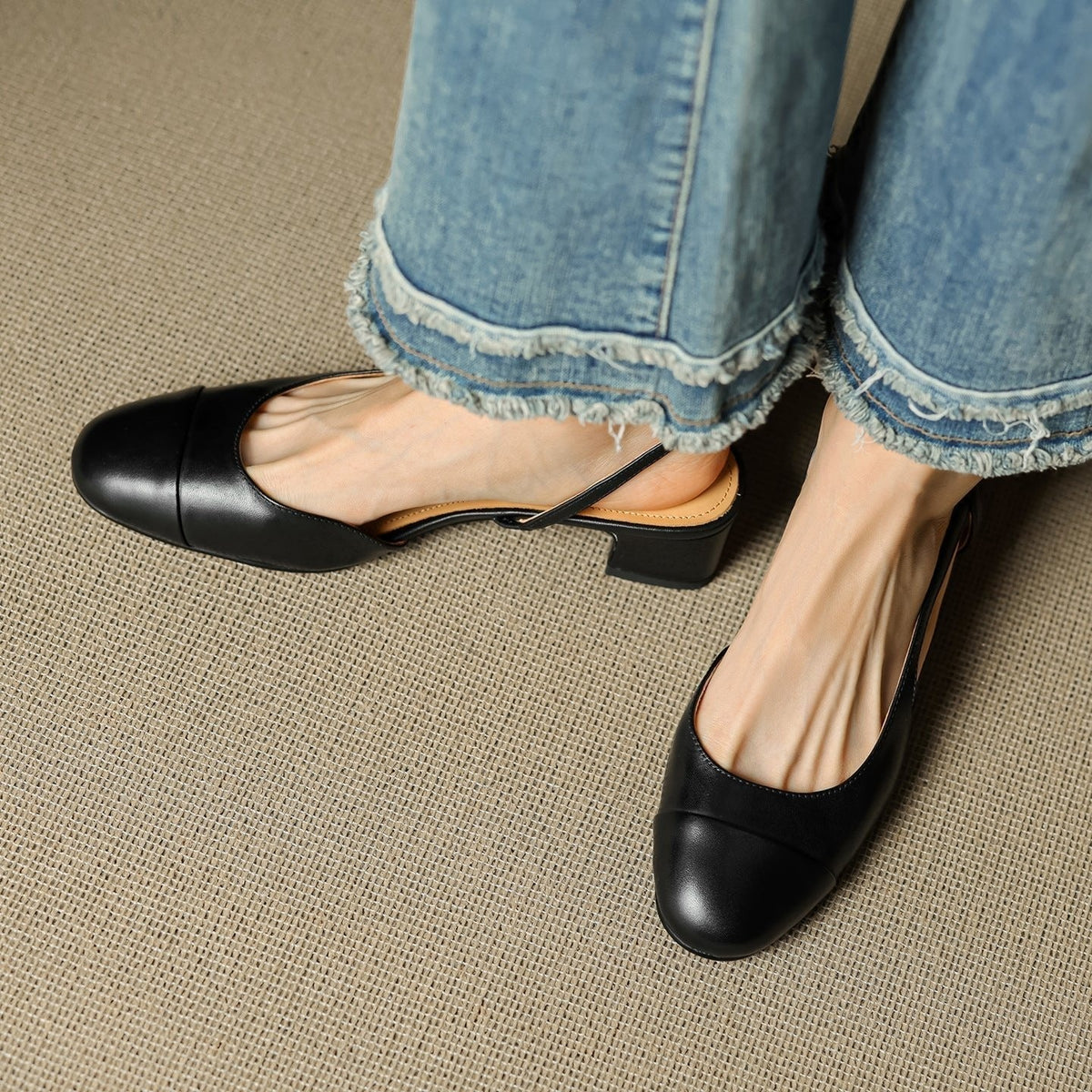 Helena | Sapatos Slingback de Couro Mulher Salto Bloco