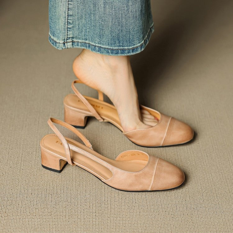 Helena | Sapatos Slingback de Couro Mulher Salto Bloco