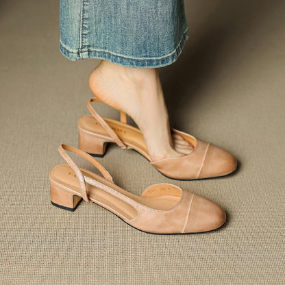 Helena | Sapatos Slingback de Couro Mulher Salto Bloco