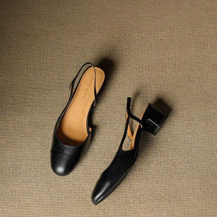 Helena | Sapatos Slingback de Couro Mulher Salto Bloco